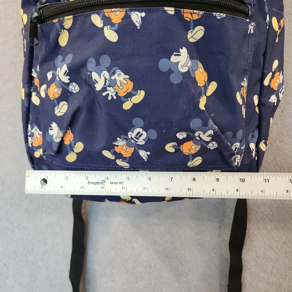Disney Mickey Mouse Navy Blue All Over Print Polyester Backpack Front Zip Pocket